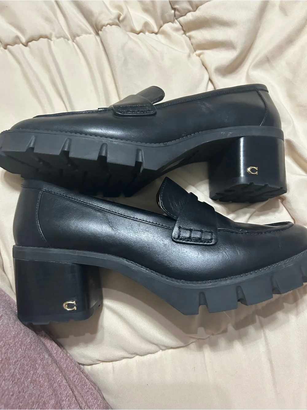 Coach Black Leather Chunky Heel Loafers Women's Size 8.5 B new without box